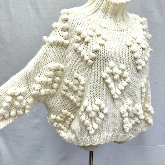 Chicwish Knit Your Love heart pom pom slouchy turtleneck sweater size S/M - Picture 8 of 15